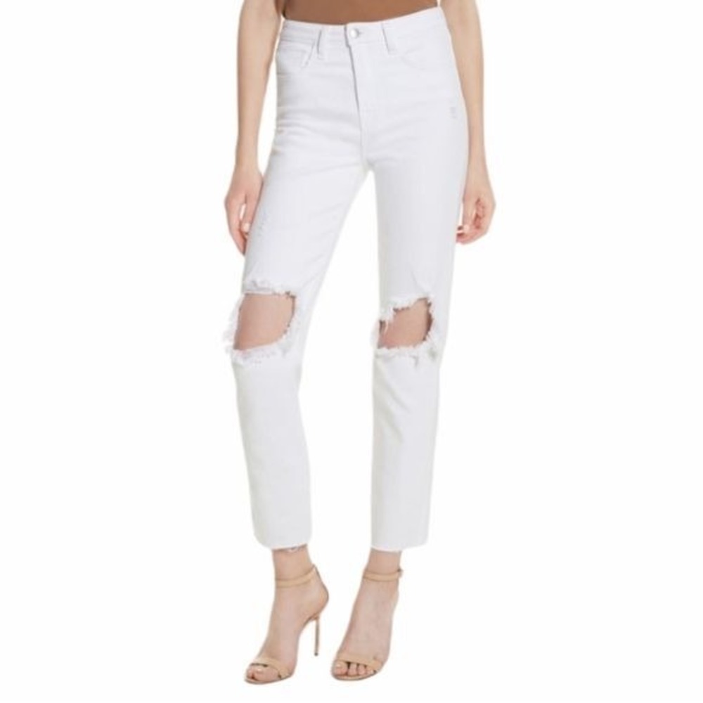 NWT‎ L'Agence Audrina Ripped Straight Leg Crop Jeans